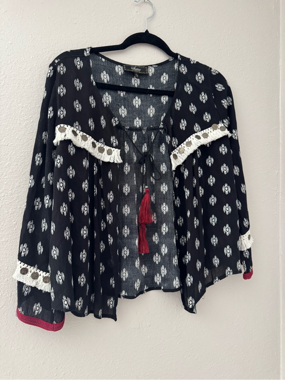 Black Printed Boho Tassel Tie Camisole Top